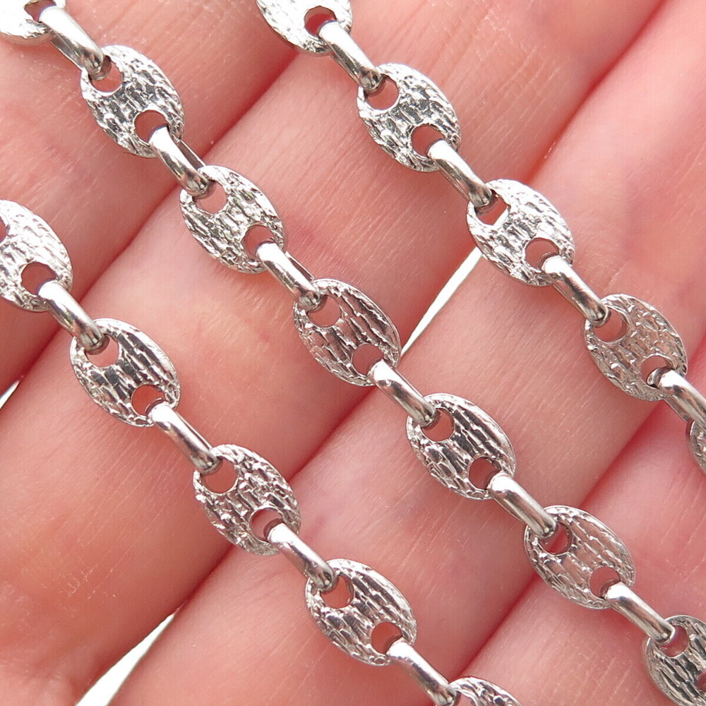 925 Sterling Silver Vintage Italy Textured Anchor Mariner Chain Necklace 24"